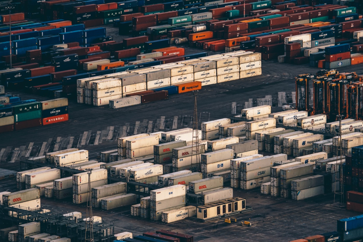 Shipping containers stacked at a port